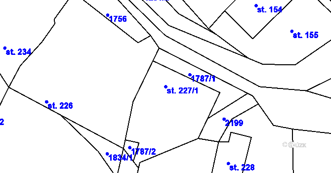 Parcela st. 227/1 v KÚ Hrabišín, Katastrální mapa