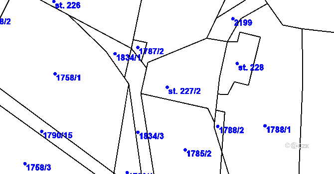 Parcela st. 227/2 v KÚ Hrabišín, Katastrální mapa