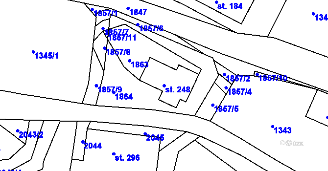 Parcela st. 248 v KÚ Hrabišín, Katastrální mapa