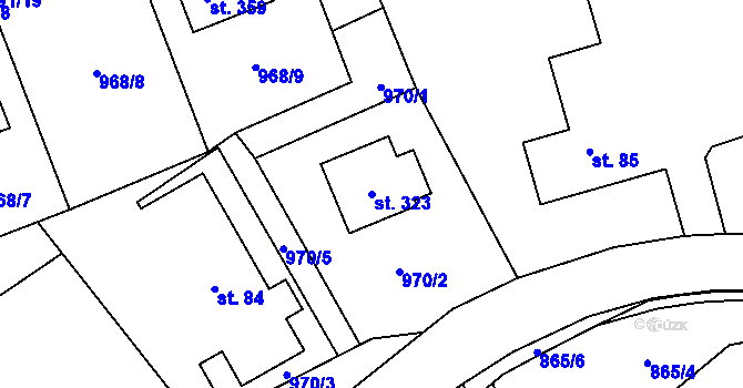 Parcela st. 323 v KÚ Hrabišín, Katastrální mapa