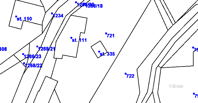 Parcela st. 335 v KÚ Hrabišín, Katastrální mapa