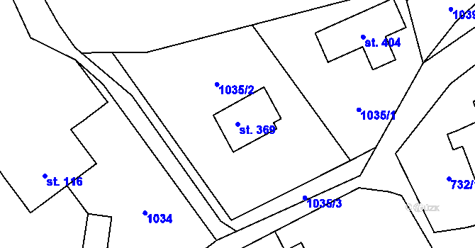 Parcela st. 369 v KÚ Hrabišín, Katastrální mapa