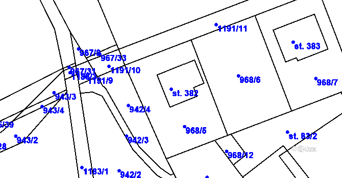 Parcela st. 382 v KÚ Hrabišín, Katastrální mapa