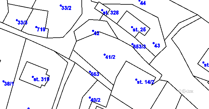 Parcela st. 41/2 v KÚ Hrabišín, Katastrální mapa