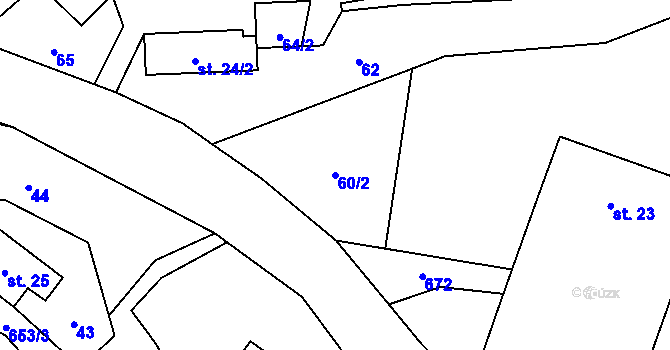 Parcela st. 60/2 v KÚ Hrabišín, Katastrální mapa