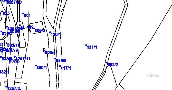Parcela st. 121/1 v KÚ Hrabišín, Katastrální mapa