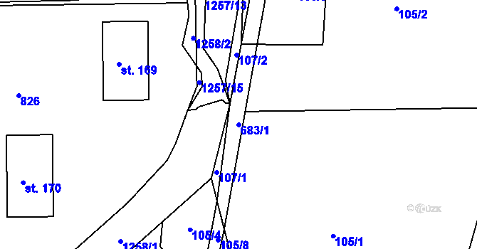 Parcela st. 683/1 v KÚ Hrabišín, Katastrální mapa
