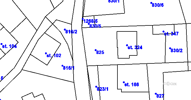 Parcela st. 825 v KÚ Hrabišín, Katastrální mapa