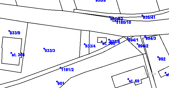 Parcela st. 933/4 v KÚ Hrabišín, Katastrální mapa