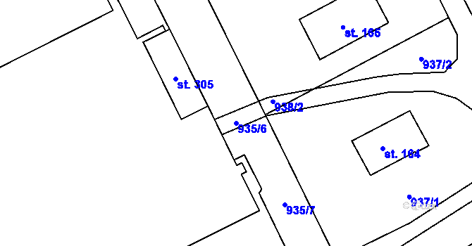 Parcela st. 935/6 v KÚ Hrabišín, Katastrální mapa