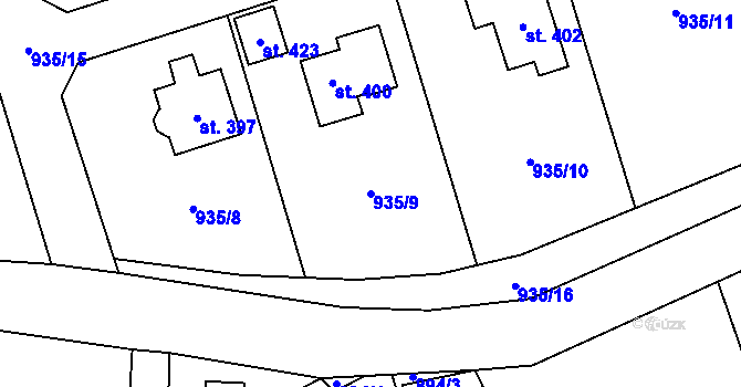 Parcela st. 935/9 v KÚ Hrabišín, Katastrální mapa