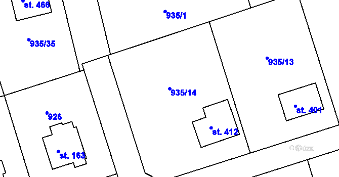 Parcela st. 935/14 v KÚ Hrabišín, Katastrální mapa