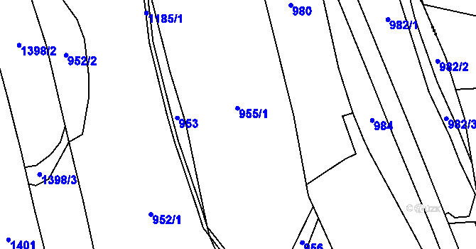 Parcela st. 955 v KÚ Hrabišín, Katastrální mapa