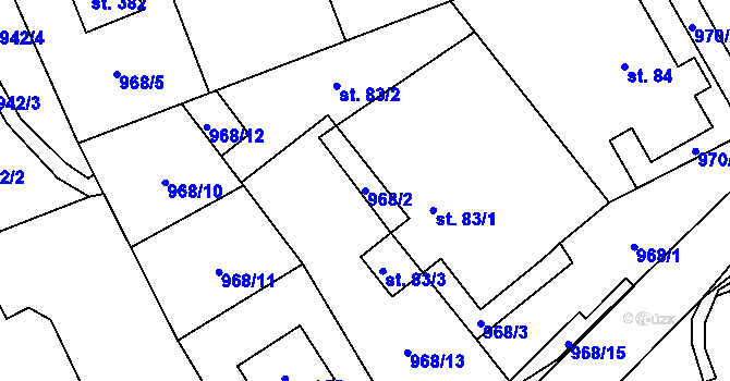Parcela st. 968/2 v KÚ Hrabišín, Katastrální mapa