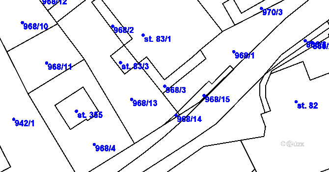 Parcela st. 968/3 v KÚ Hrabišín, Katastrální mapa