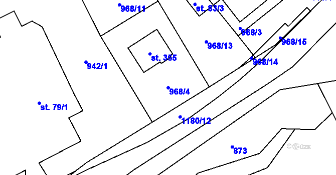 Parcela st. 968/4 v KÚ Hrabišín, Katastrální mapa