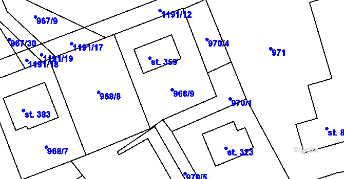 Parcela st. 968/9 v KÚ Hrabišín, Katastrální mapa