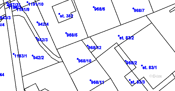 Parcela st. 968/12 v KÚ Hrabišín, Katastrální mapa