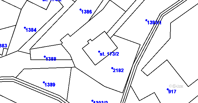 Parcela st. 173/2 v KÚ Hrabišín, Katastrální mapa