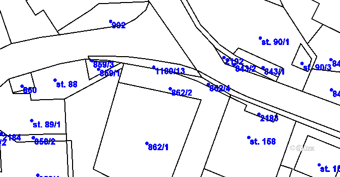 Parcela st. 862/2 v KÚ Hrabišín, Katastrální mapa