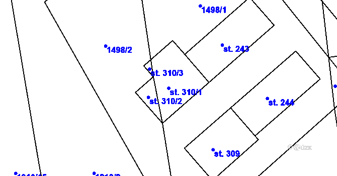 Parcela st. 310/1 v KÚ Hrabišín, Katastrální mapa