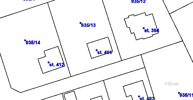 Parcela st. 401 v KÚ Hrabišín, Katastrální mapa