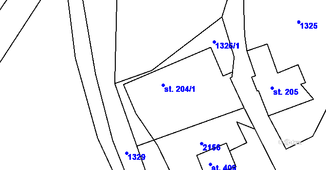 Parcela st. 204/1 v KÚ Hrabišín, Katastrální mapa
