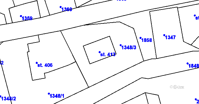 Parcela st. 413 v KÚ Hrabišín, Katastrální mapa