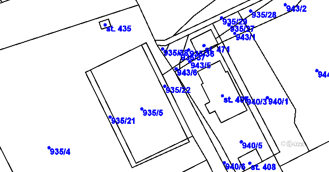 Parcela st. 935/22 v KÚ Hrabišín, Katastrální mapa