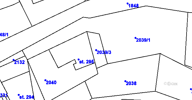 Parcela st. 2039/3 v KÚ Hrabišín, Katastrální mapa