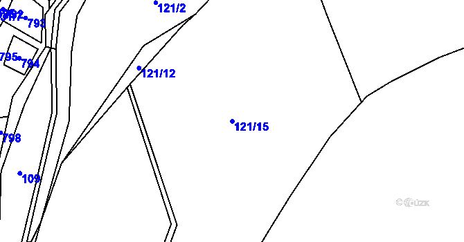 Parcela st. 121/15 v KÚ Hrabišín, Katastrální mapa
