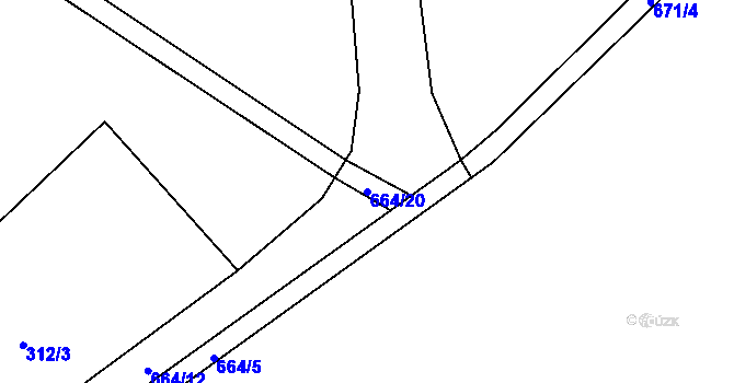 Parcela st. 664/20 v KÚ Hrabišín, Katastrální mapa