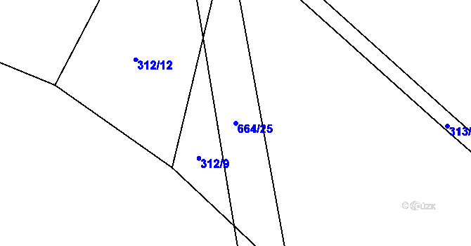 Parcela st. 664/25 v KÚ Hrabišín, Katastrální mapa
