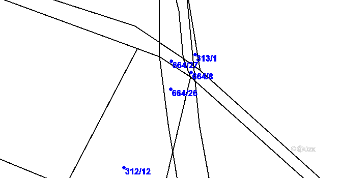 Parcela st. 664/26 v KÚ Hrabišín, Katastrální mapa