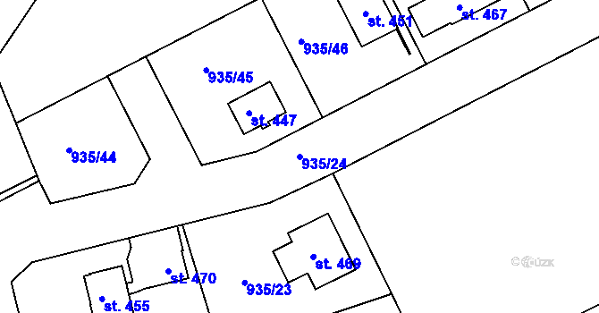 Parcela st. 935/24 v KÚ Hrabišín, Katastrální mapa