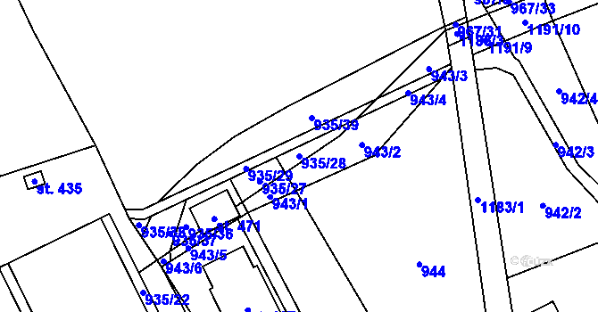 Parcela st. 935/28 v KÚ Hrabišín, Katastrální mapa