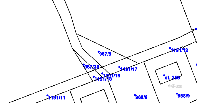 Parcela st. 967/9 v KÚ Hrabišín, Katastrální mapa