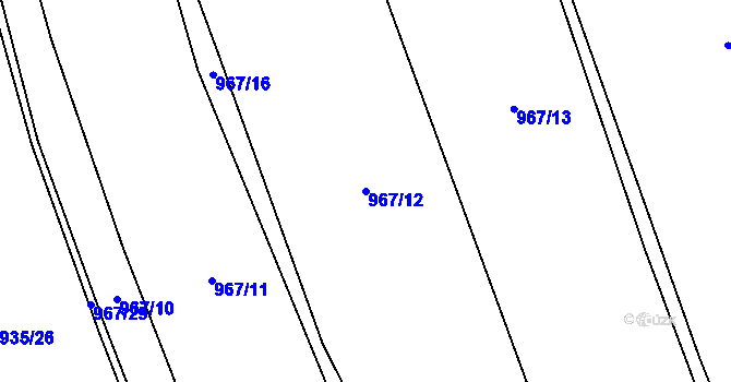 Parcela st. 967/12 v KÚ Hrabišín, Katastrální mapa