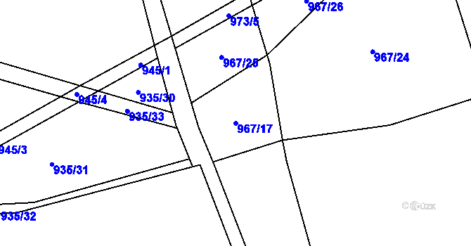 Parcela st. 967/17 v KÚ Hrabišín, Katastrální mapa