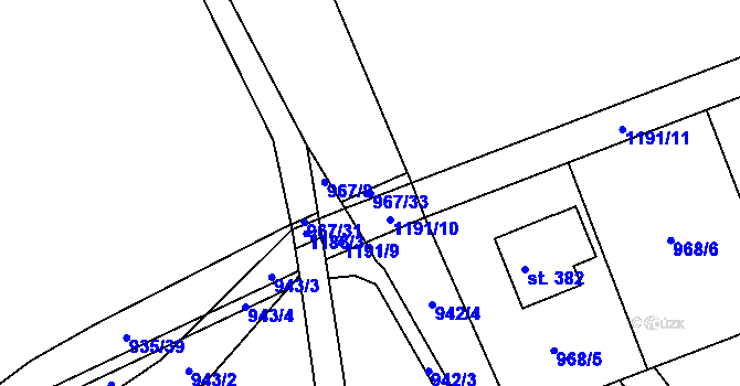 Parcela st. 967/33 v KÚ Hrabišín, Katastrální mapa