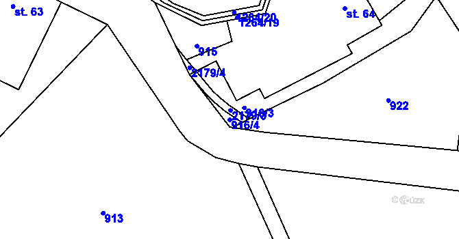Parcela st. 916/4 v KÚ Hrabišín, Katastrální mapa