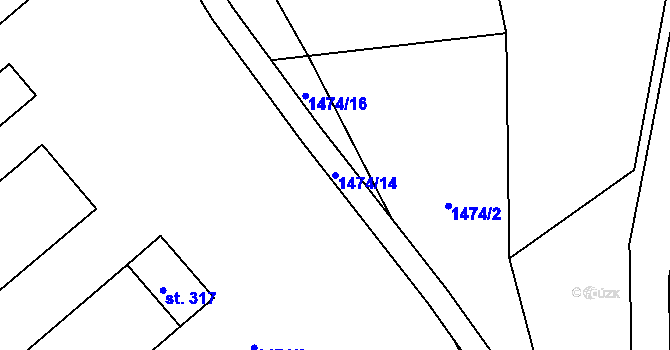 Parcela st. 1474/14 v KÚ Hrabišín, Katastrální mapa