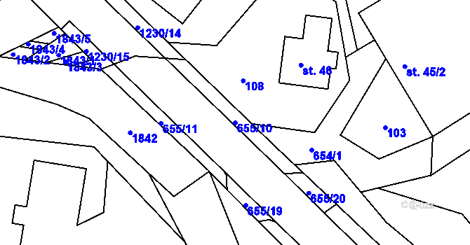 Parcela st. 655/10 v KÚ Hrabišín, Katastrální mapa