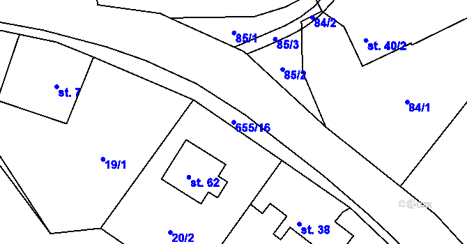 Parcela st. 655/16 v KÚ Hrabišín, Katastrální mapa