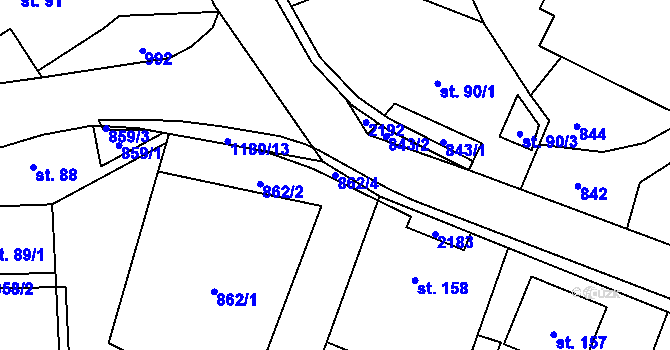 Parcela st. 862/4 v KÚ Hrabišín, Katastrální mapa