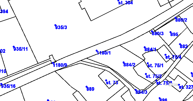 Parcela st. 1180/1 v KÚ Hrabišín, Katastrální mapa