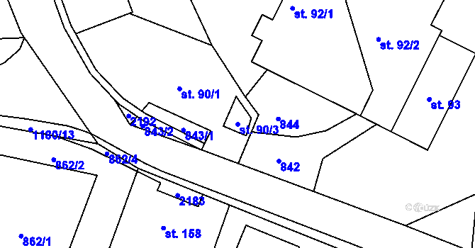 Parcela st. 90/3 v KÚ Hrabišín, Katastrální mapa
