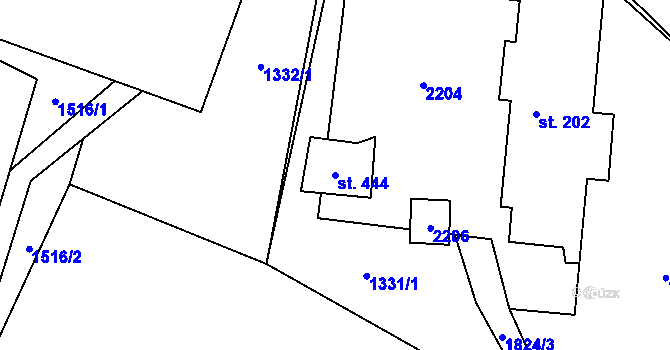 Parcela st. 444 v KÚ Hrabišín, Katastrální mapa