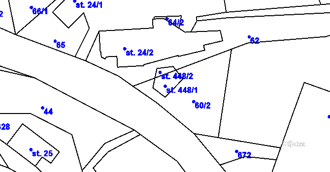 Parcela st. 448/1 v KÚ Hrabišín, Katastrální mapa