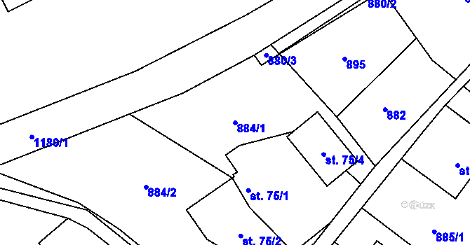 Parcela st. 884/1 v KÚ Hrabišín, Katastrální mapa